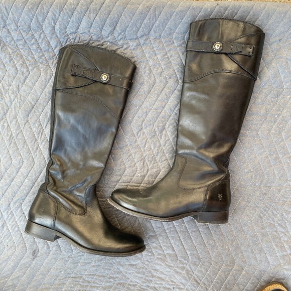 Frye Molly Knee High Extra Wide Calf Riding Boot Black Leather - Picture 1 of 9